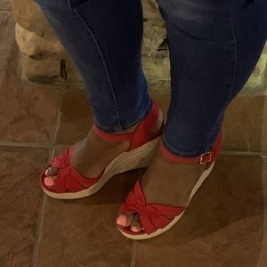 Red espadrilles wedge sandals